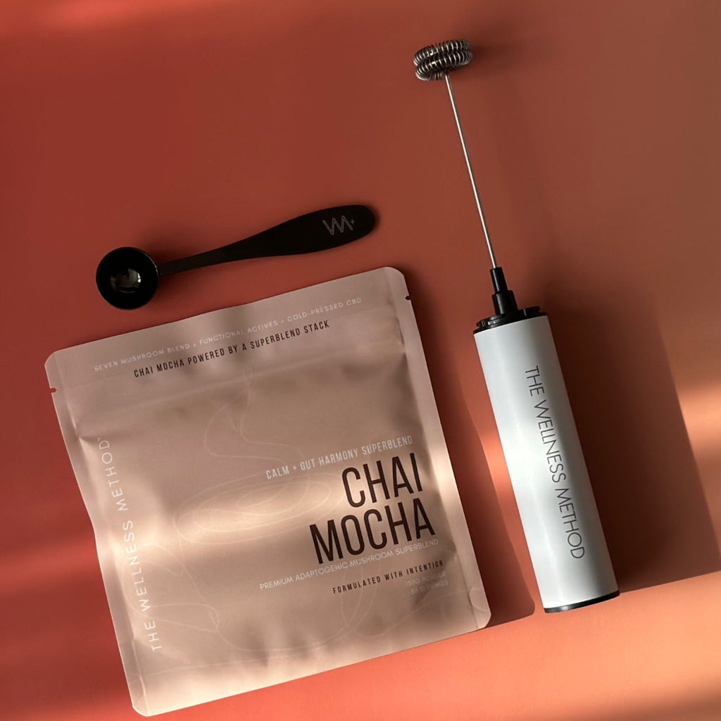 Chai Mocha Ritual pouch with frother and spoon, The Wellness Method