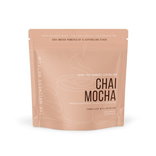 Method Trio — Chai Mocha · Ritual pouch — six-spice chai cacao mocha with cold-pressed CBD.