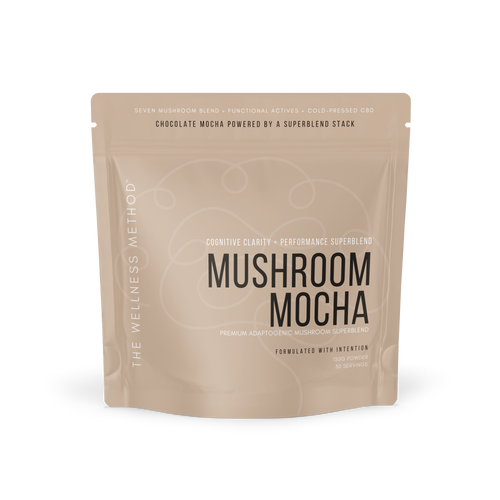 Method Trio — Mushroom Mocha · Foundation pouch — 150g, 30 servings, 10mg cold-pressed CBD, 7 functional mushrooms.